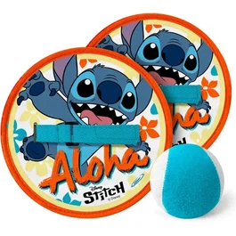 Disney - Jeu de lance-attrape Stitch avec 2 raquettes scratch et balle souple adhésive pour enfants - Jouet d'extérieur et d'intérieur pour motricité et coordination