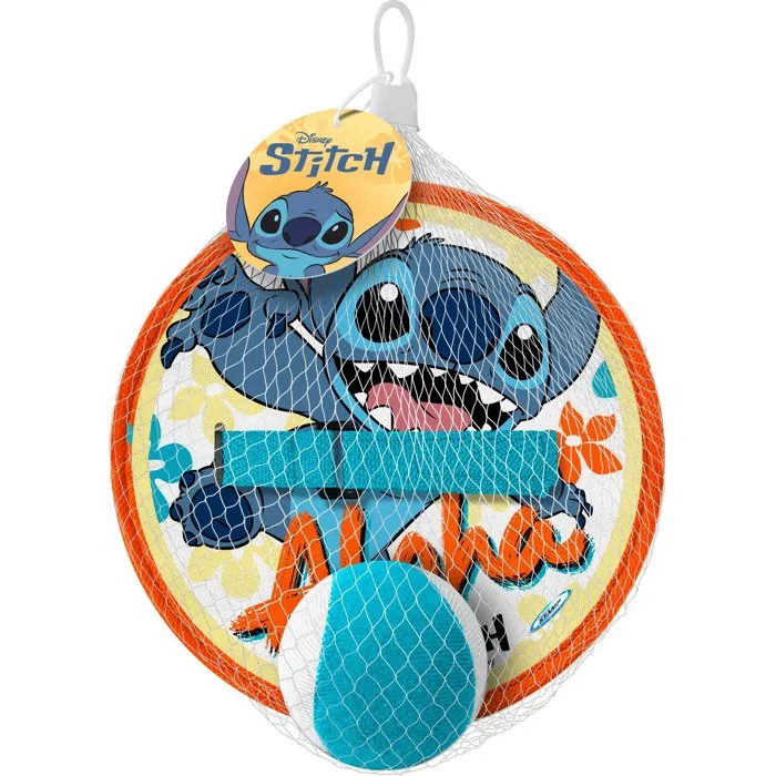 Disney - Jeu de lance-attrape Stitch avec 2 raquettes scratch et balle souple adhésive pour enfants - Jouet d'extérieur et d'intérieur pour motricité et coordination