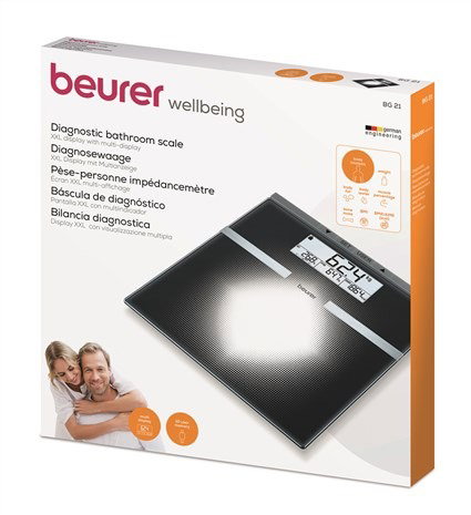 Beurer BG-21 Pèse-personne diagnostique avec IMC en verre - Écran LCD, analyse corporelle complète et mémoire 10 utilisateurs