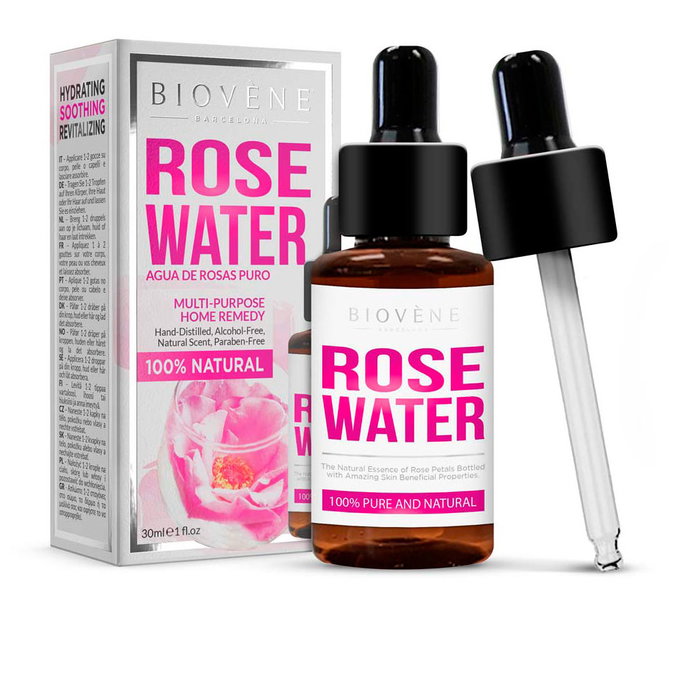 Biovène Eau de Rose Pure et Naturelle - Soin Visage Multi-usage, Hydratant et Apaisant, 30 ml, Sans Alcool, Sans Parfum, Vegan