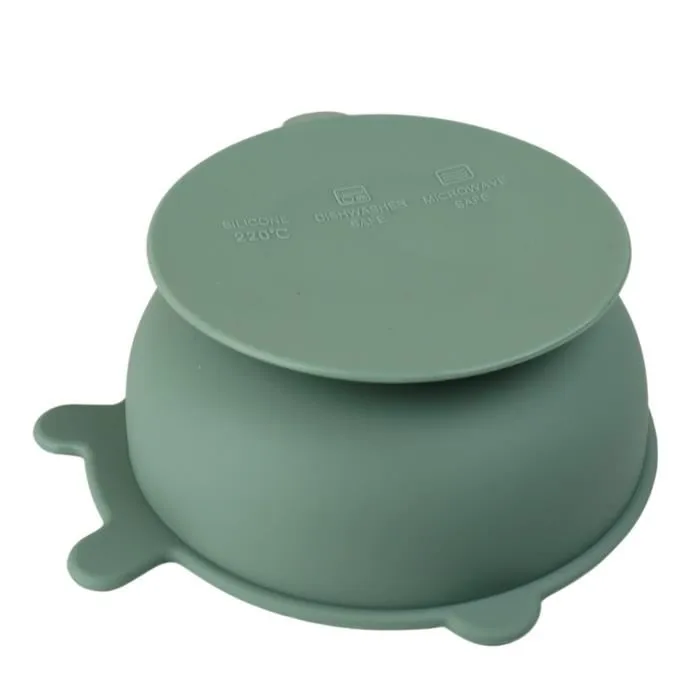 Thermobaby - Bol avec Ventouse en Silicone Vert Cactus - Antidérapant, Incassable - Compatible Micro-ondes et Lave-vaisselle