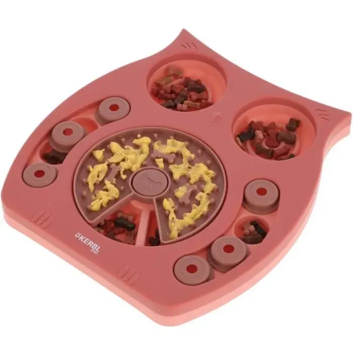 Kerbl Jeu de réflexion et apprentissage pour chien et chat - Distributeur de friandises avec plateau à lécher - Motricité et intelligence - 30 x 28 cm - Saumon et marron