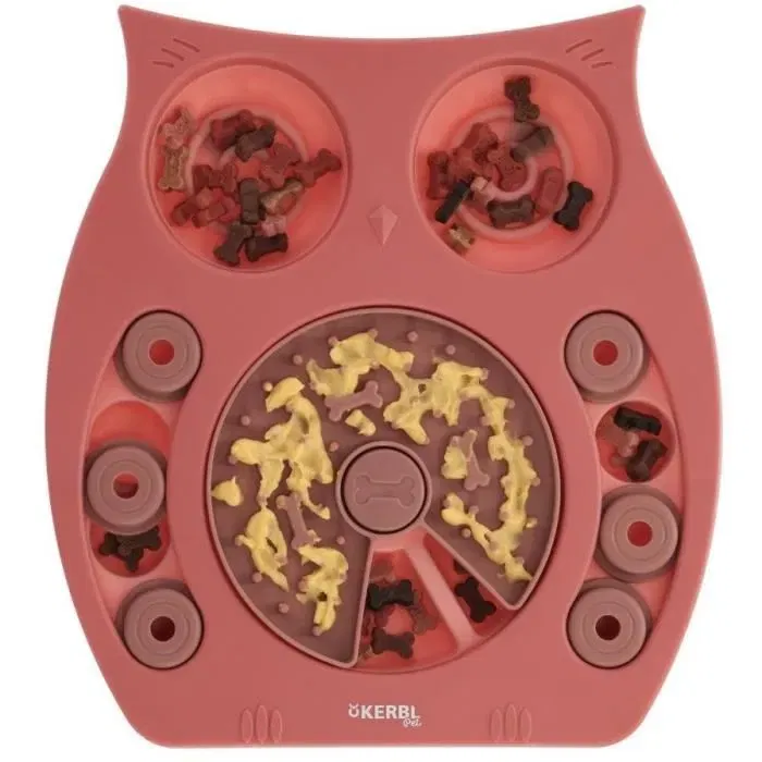Kerbl Jeu de réflexion et apprentissage pour chien et chat - Distributeur de friandises avec plateau à lécher - Motricité et intelligence - 30 x 28 cm - Saumon et marron
