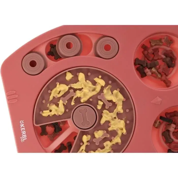 Kerbl Jeu de réflexion et apprentissage pour chien et chat - Distributeur de friandises avec plateau à lécher - Motricité et intelligence - 30 x 28 cm - Saumon et marron