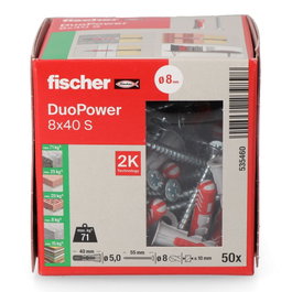Fischer Tacos duopower s Ø8 x 40 mm + vis ø5 x 55 mm, boîte de 50 pcs
