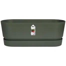Elho Jardinière ovale Greenville Ø49 x 19.8 x 18.4 cm - Plastique recyclé résistant au gel - Réservoir d'eau intégré - Vert feuille