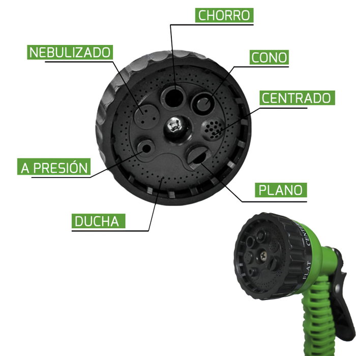 WOLFPACK LINEA PROFESIONAL Manguera Extensible Riego Compacto 5 à 15 Mètres avec Pistolet 7 Positions WOLFPACK LINEA PROFESIONAL Manguera Extensible Riego Compacto 5 à 15 Mètres avec Pistolet 7 Positions
