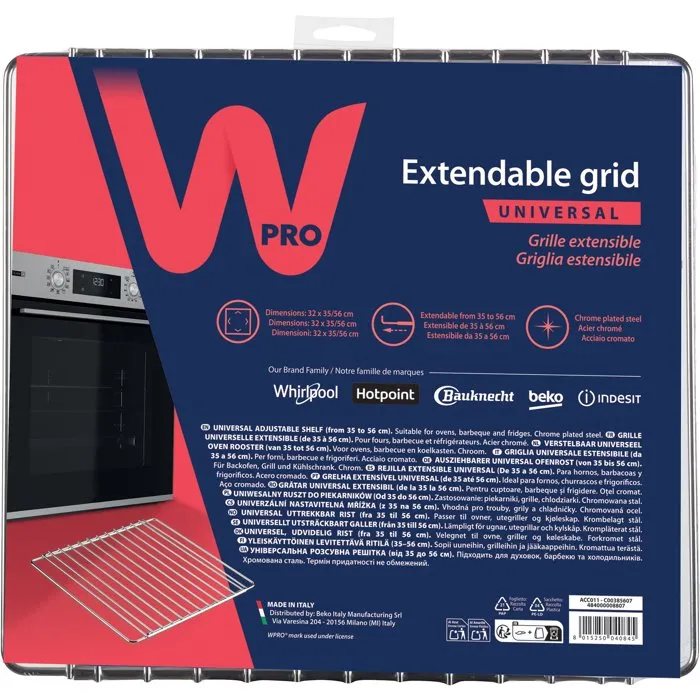 Wpro Grille universelle extensible ACC011 ajustable 32-56 cm Wpro Grille universelle extensible ACC011 ajustable 32-56 cm