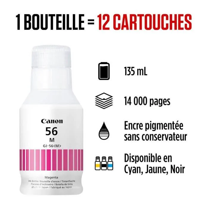 Canon GI-56BK - Bouteille d'encre magenta - 135 ml - Compatible série MAXIFY GX - Rendement jusqu'à 11 959 pages - Pour impressions couleur professionnelles