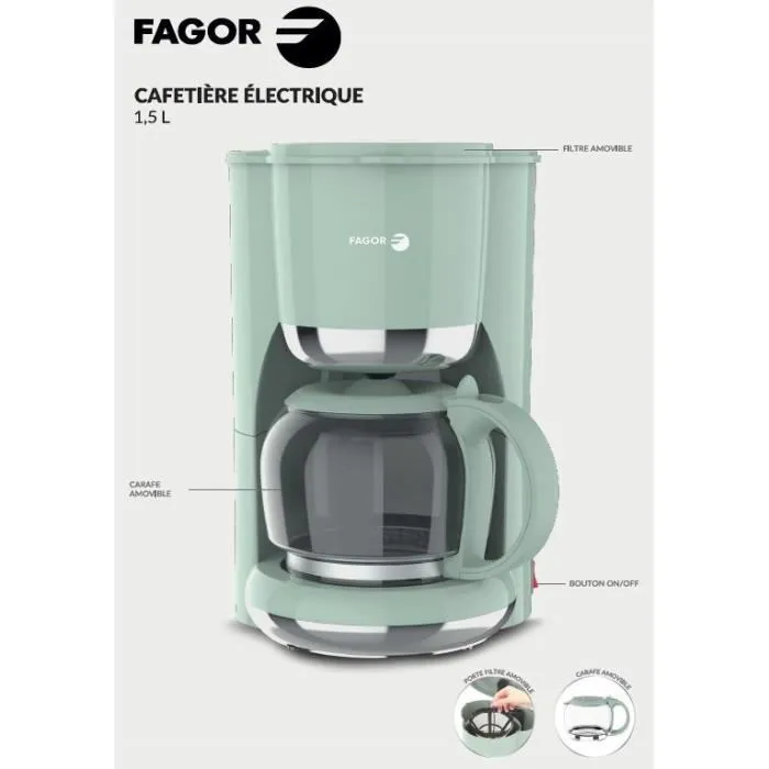 Fagor FG1560 Cafetière à Filtre Électrique 1.5L - 12 Tasses - Maintien au Chaud - 915-1080W