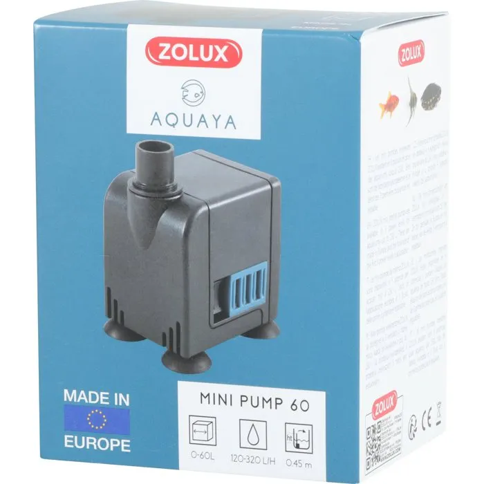 Zolux - Mini pompe à eau intérieure pour aquarium - 6W - Débit réglable 120 à 320 L/H - Pour aquarium jusqu'à 60 litres - Dimensions 6 x 3.7 x 4.5 cm Zolux - Mini pompe à eau intérieure pour aquarium - 6W - Débit réglable 120 à 320 L/H - Pour aquarium jusqu'à 60 litres - Dimensions 6 x 3.7 x 4.5 cm