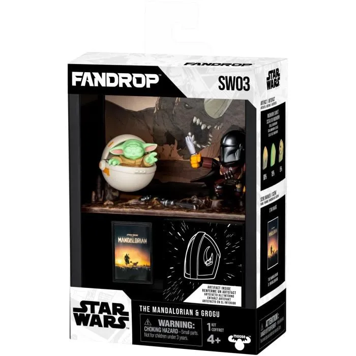 Fandrop Figurine STAR WARS Mandalorian & Grogu avec vitrine de collection, scène culte et mini affiche - 18 cm