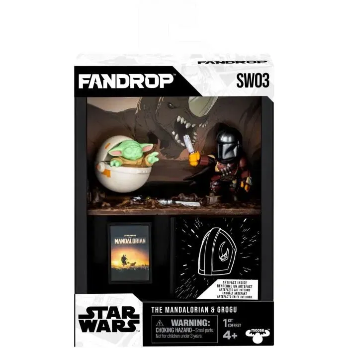 Fandrop Figurine STAR WARS Mandalorian & Grogu avec vitrine de collection, scène culte et mini affiche - 18 cm