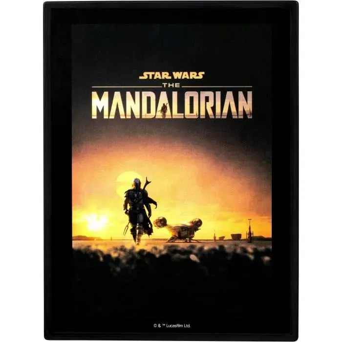 Fandrop Figurine STAR WARS Mandalorian & Grogu avec vitrine de collection, scène culte et mini affiche - 18 cm