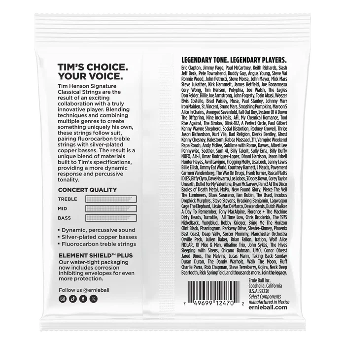 Ernieball Juego de Cuerdas para Guitarra Clásica Tim Henson Signature Medium