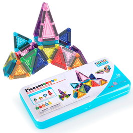 CEFA Mini Blocs Magnétiques Picasso Tiles 02019, 26 Pièces incluant Triangles et Carrés, avec Boîte de Transport Métal, Compatible Autres Sets, +3 Ans