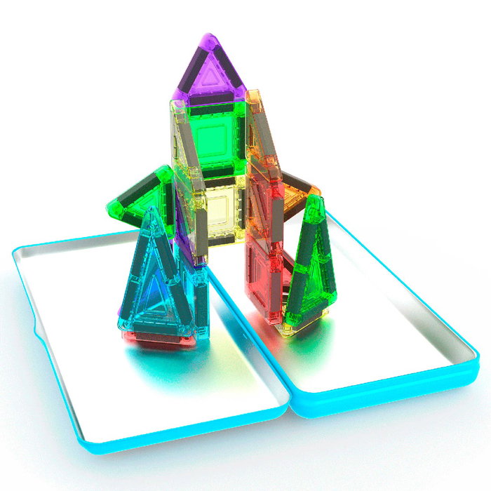 CEFA Mini Blocs Magnétiques Picasso Tiles 02019, 26 Pièces incluant Triangles et Carrés, avec Boîte de Transport Métal, Compatible Autres Sets, +3 Ans