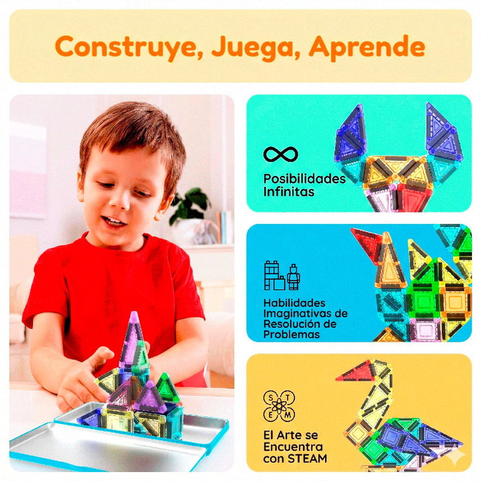 CEFA Mini Blocs Magnétiques Picasso Tiles 02019, 26 Pièces incluant Triangles et Carrés, avec Boîte de Transport Métal, Compatible Autres Sets, +3 Ans