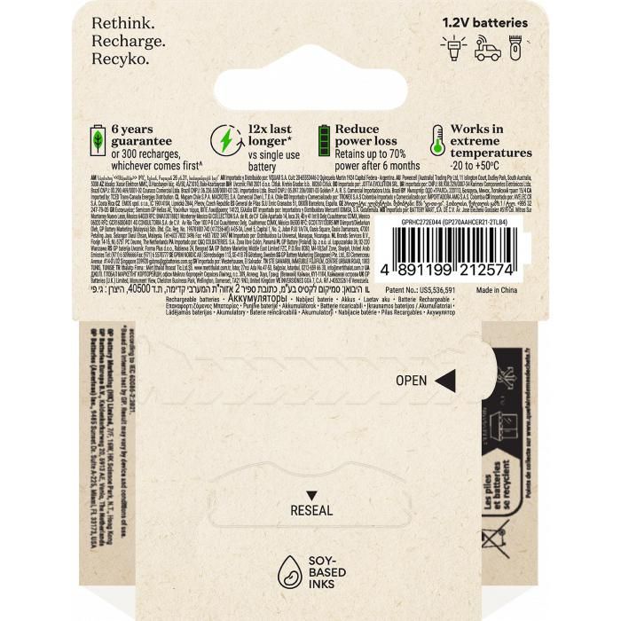 GP Batterie Rechargeable Recyko AA 2600mAh NiMH - Lot de 4 GP Batterie Rechargeable Recyko AA 2600mAh NiMH - Lot de 4