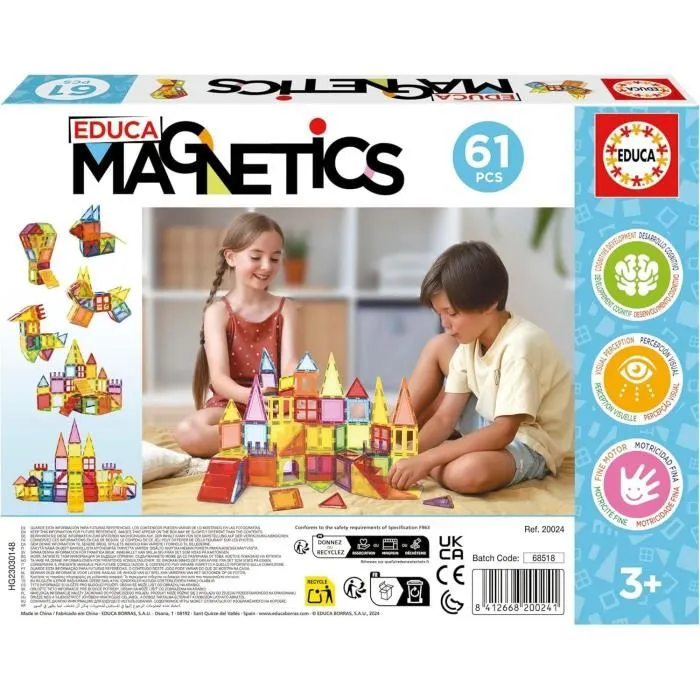 EDUCA Magnetics - Jeu éducatif et de construction 3D magnétique avec 61 pièces - Pour enfants dès 3 ans - Stimule la créativité