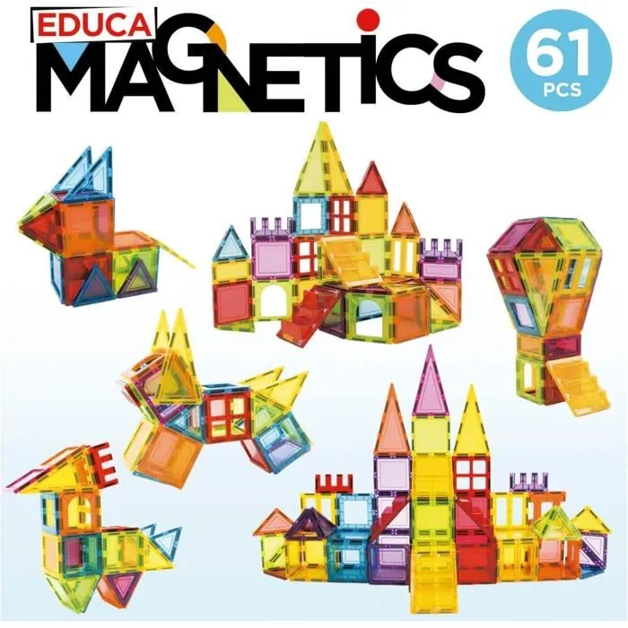 EDUCA Magnetics - Jeu éducatif et de construction 3D magnétique avec 61 pièces - Pour enfants dès 3 ans - Stimule la créativité