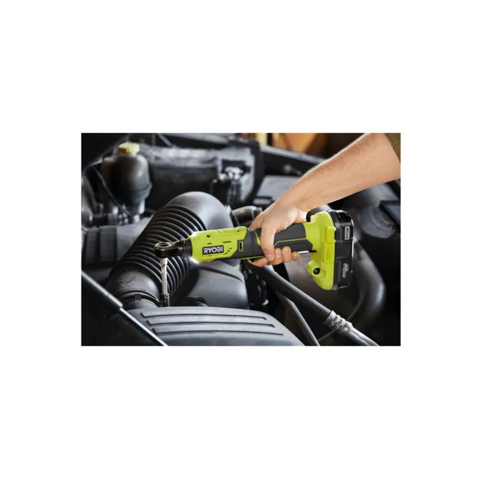 Ryobi R18RW3-0 Clé à cliquet sans fil 18V ONE+, emmanchement carré 3/8'', 60 Nm, tête pivotante 4 positions, idéale pour mécanique automobile et moto