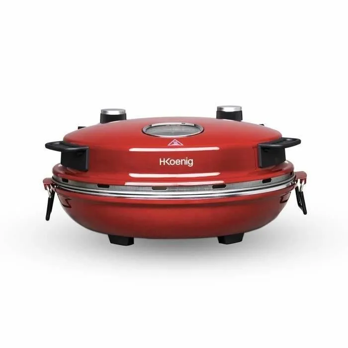 Hkoenig NAPL350 Four à Pizza Napoletana avec Plaque en Pierre Céramique 32cm, 1200W, Température jusqu'à 350°C, Minuterie et Arrêt Auto - Rouge