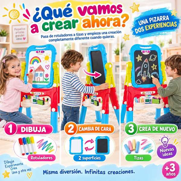 Jugatoys - pequeñ@sartistas Ardoise 2 en 1 magnétique et à la craie avec 48 accessoires
