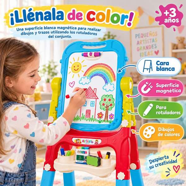 Jugatoys - pequeñ@sartistas Ardoise 2 en 1 magnétique et à la craie avec 48 accessoires