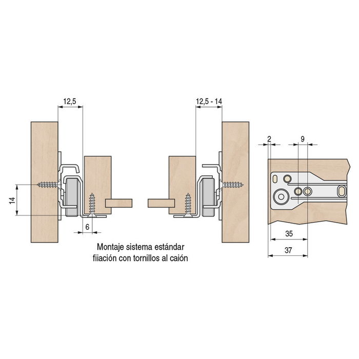 HERRAJES ALK Glissière de Tiroir avec Chute Rodeo 500mm Acier Gris