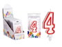 Arte Regal Bougie Anniversaire Numéro 4 Blanche Bord Rouge 4x8x1 cm (Set de 72)