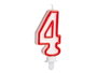 Arte Regal Bougie Anniversaire Numéro 4 Blanche Bord Rouge 4x8x1 cm (Set de 72)