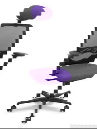 Chaise Zulema Synchro 3 positions tissu Violet Maille Noir Base en nylon noir Accoudoir 2D Appui-tête Roulettes 65mm nylon