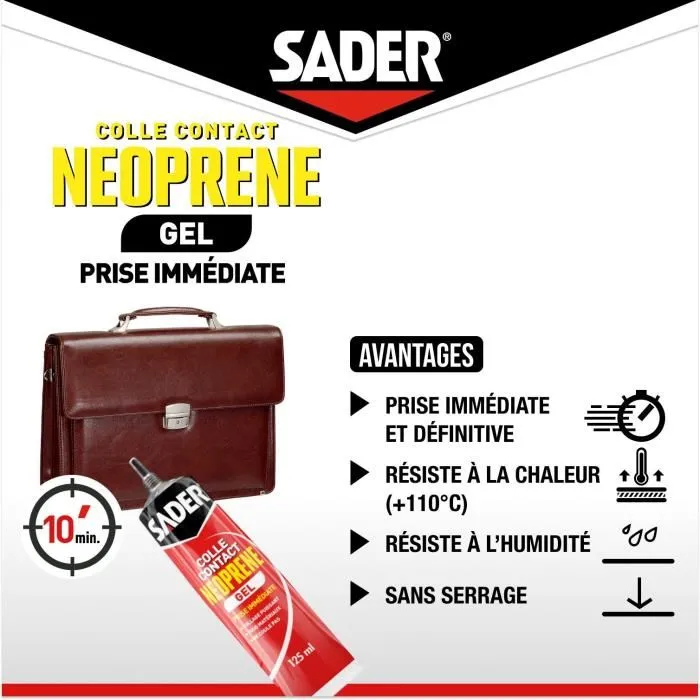 Sader - Colle contact néoprène gel extra forte, pour bois, caoutchouc, cuir, liège, métal, plastique rigide - Tube 125 ml