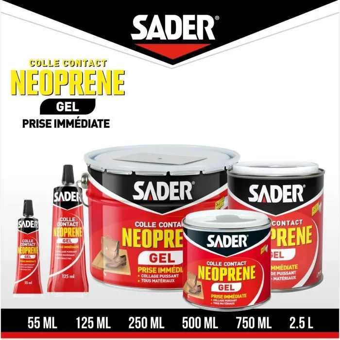 Sader - Colle contact néoprène gel extra forte, pour bois, caoutchouc, cuir, liège, métal, plastique rigide - Tube 125 ml