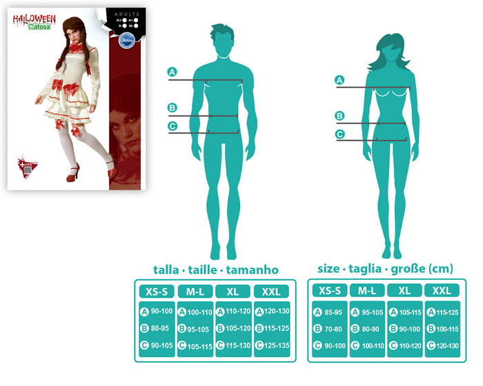 Disfraz - Déguisement adulte femme poupée de porcelana Halloween, taille M-L, robe beige avec détails et lacets rouges