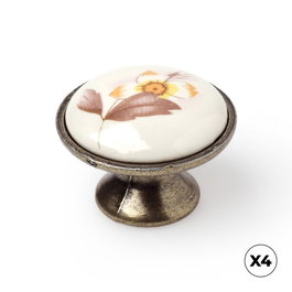 Rei modèle 814, bouton de meuble en porcelaine et zamak, finition fleur marron, ø30 mm, blister 4 pièces