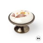 Rei modèle 814, bouton de meuble en porcelaine et zamak, finition fleur marron, ø30 mm, blister 4 pièces