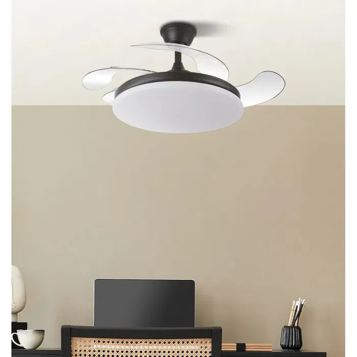 Ventilateur DC Tridente Noir 4 Aspas 107cm 59W 6980lm, 3000K-4000K-6000K, Télécommande et Minuteur