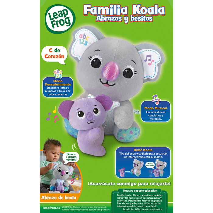 LeapFrog Familia Koala Abrazos Y Besitos 80-623039 - Peluche Interactive Bébé Koala, Apprentissage des Nombres et des Lettres, 5 Chansons, Mode Automatique