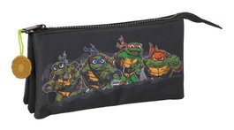 Safta Portatodo triple Tortugas Ninja - Boîte de rangement 3 compartiments 22x12x3 cm, produit en espagnol pour enfants à partir de 3 ans