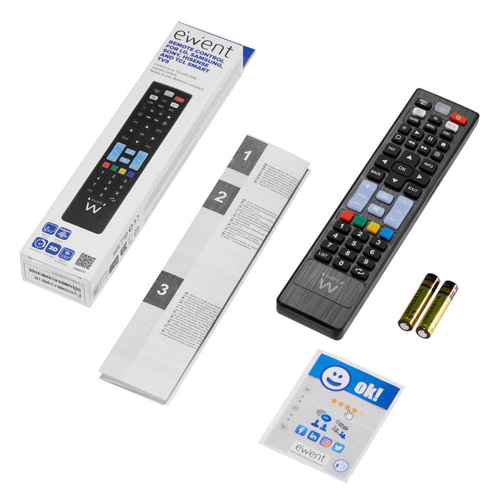 Ewent EW1577 Télécommande Universelle Smart TV pour LG Samsung Sony Hisense TCL avec Boutons Streaming Ewent EW1577 Télécommande Universelle Smart TV pour LG Samsung Sony Hisense TCL avec Boutons Streaming