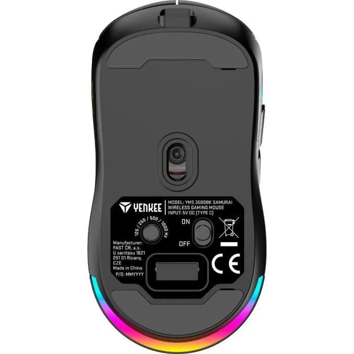 Yenkee Samurai Souris Gaming Sans Fil YMS 3500BK, 5000 DPI, 6 Boutons Programmable, Rétroéclairage RVB, Capteur PAW3325, Connectivité 2.4 GHz