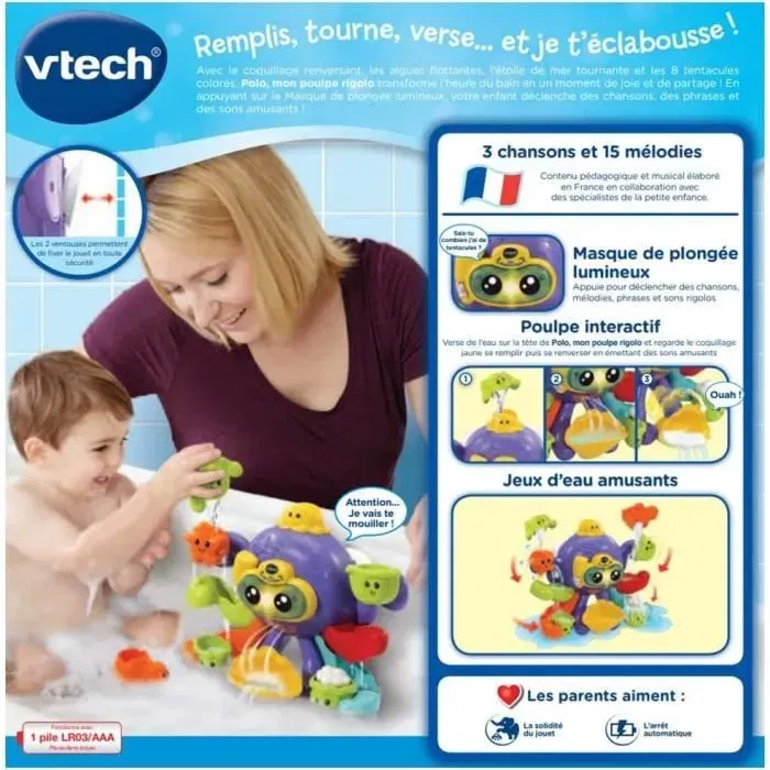 VTech Baby - Jouet de Bain Interactif Polo Mon Poulpe Rigolo - Multicolore - Pour Bébé de 1 à 5 Ans VTech Baby - Jouet de Bain Interactif Polo Mon Poulpe Rigolo - Multicolore - Pour Bébé de 1 à 5 Ans