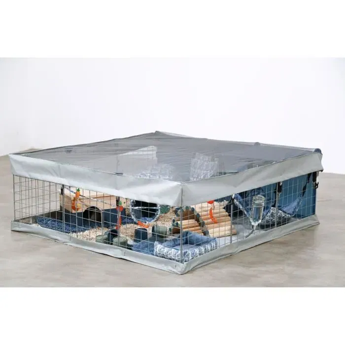 Zolux Neo Park Enclos modulable 105x105x35 cm pour cochons d'Inde, petits animaux, avec tapis de sol et filet de protection, 1,10 m², usage intérieur