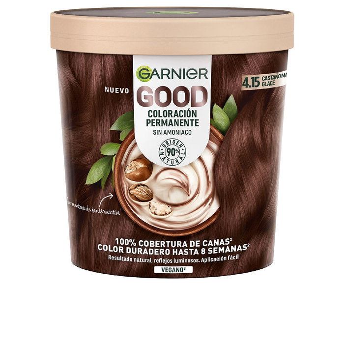 Garnier GOOD Coloration Permanente #4.15 Châtain Glacé - 217 ml, Couleur Durable Enrichie en Huile d'Olive pour Cheveux Nourris et Protégés Garnier GOOD Coloration Permanente #4.15 Châtain Glacé - 217 ml, Couleur Durable Enrichie en Huile d'Olive pour Cheveux Nourris et Protégés