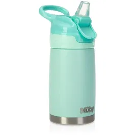Nuby Gourde Isotherme pour Enfants Reflex Flip-it 300 ml - Acier Inoxydable Turquoise avec Bec en Silicone Souple et Bouchon Anti-Fuite