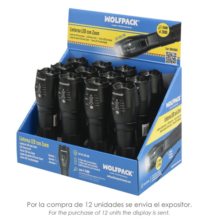 WOLFPACK LINEA PROFESIONAL Lampe Torche LED en Aluminium 300 Lumens avec Zoom