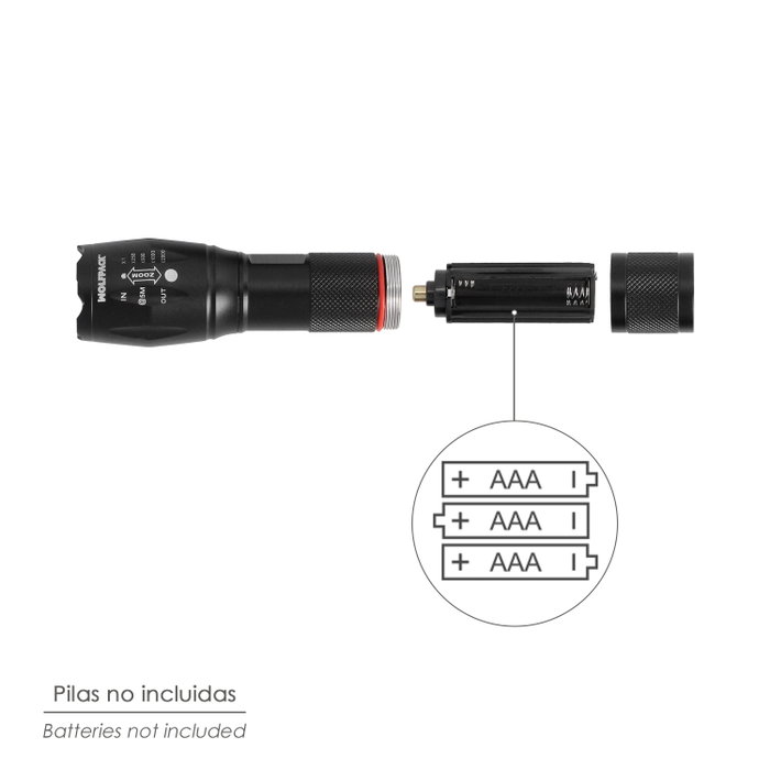 WOLFPACK LINEA PROFESIONAL Lampe Torche LED en Aluminium 300 Lumens avec Zoom