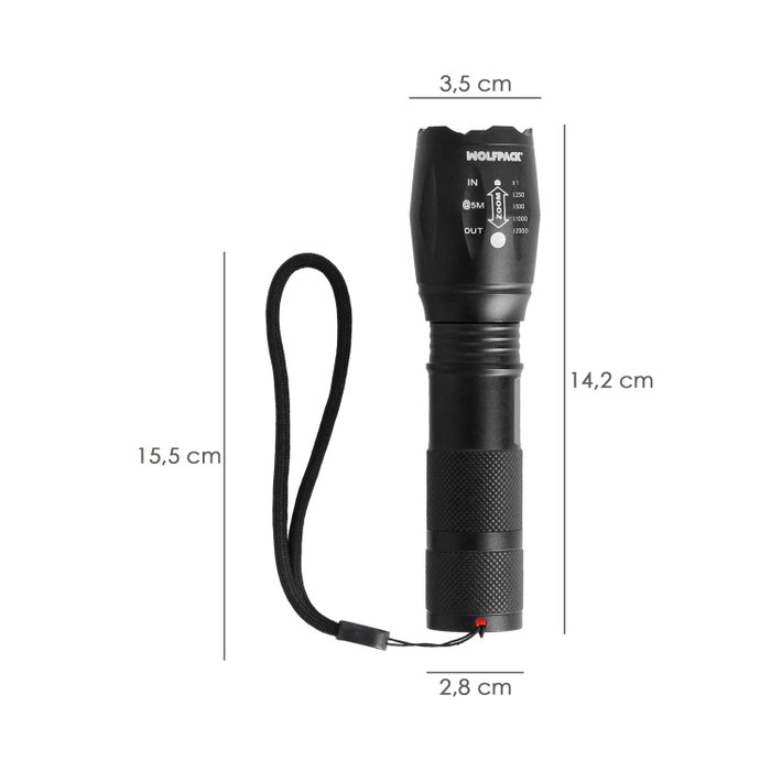 WOLFPACK LINEA PROFESIONAL Lampe Torche LED en Aluminium 300 Lumens avec Zoom
